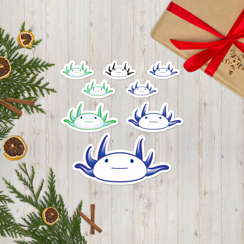 Axolotl Stickers - Blue/Green-BioScience Art